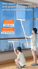 3-in-1 Spray Window Squeegee with 30cm Clean-Panel & 115cm Extension Pole - Multi-functional Spray, Scrub & Squeegee Tool with 3 Microfiber Cloths - Top-Down View
