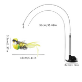 Interactive Self-Play Cat Wand with Suction Base - Automatic Bouncing Teaser Including Bell & 3 Bird Attachments(Yellow)