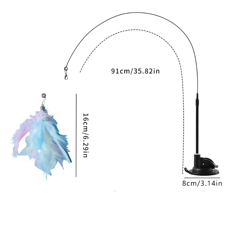 Interactive Self-Play Cat Wand with Suction Base, Feather & Bell - Automatic Bouncing Teaser(Blue)