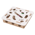 White Felt Puzzle Square Shape Box Cat Toy with 2 Metal Bell Balls - Scratch-Resistant & Interactive Hide-and-Seek Toy, Brain Stimulating Fun