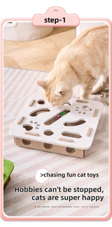 White Felt Puzzle Square Shape Box Cat Toy with 2 Metal Bell Balls - Scratch-Resistant & Interactive Hide-and-Seek Toy, Brain Stimulating Fun - Front View