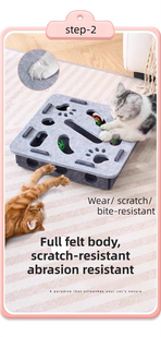 White Felt Puzzle Square Shape Box Cat Toy with 2 Metal Bell Balls - Scratch-Resistant & Interactive Hide-and-Seek Toy, Brain Stimulating Fun