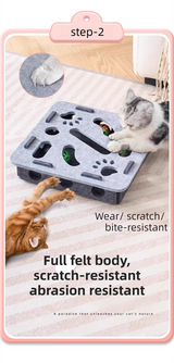 White Felt Puzzle Flower Shape Box Cat Toy with 2 Metal Bell Balls - Scratch-Resistant & Interactive Hide-and-Seek Toy, Brain Stimulating Fun
