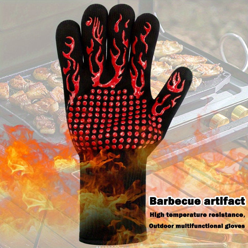 One Pair Blue Extreme Heat Resistant BBQ Gloves (800°C/1472°F) - Non-Slip Silicone Coated Fireproof Mitts for Smoker, Oven & Industrial Use