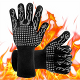 One Pair Grey Extreme Heat Resistant BBQ Gloves (800°C/1472°F) - Non-Slip Silicone Coated Fireproof Mitts for Smoker, Oven & Industrial Use