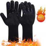 One Pair Black Extreme Heat Resistant BBQ Gloves (800°C/1472°F) - Non-Slip Silicone Coated Fireproof Mitts for Smoker, Oven & Industrial Use
