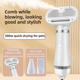 Purple 6-in-1 Pet Grooming Hair Dryer with Noise-Reduction - Lightweight Handheld Blow Dryer & Mist Slicker Brush - 3-Speed Temperature Control, One-Click Deshedding & Painless Massage - Front View