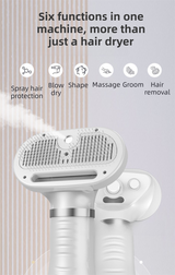 Green 6-in-1 Pet Grooming Hair Dryer with Noise-Reduction - Lightweight Handheld Blow Dryer & Mist Slicker Brush - 3-Speed Temperature Control, One-Click Deshedding & Painless Massage - Side View