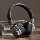 Black & Sliver Stylish Retro Wireless Bluetooth & Plug Hi-Fi Stereo Headphones - Glowing LED Gaming Sports Over-Ear Headset with 10m Range, TypeC-Charging