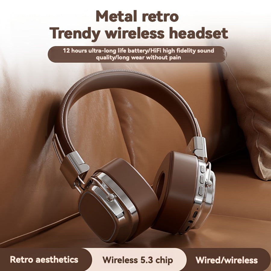 Black & Sliver Stylish Retro Wireless Bluetooth & Plug Hi-Fi Stereo Headphones - Glowing LED Gaming Sports Over-Ear Headset with 10m Range, TypeC-Charging