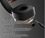 All-Black Stylish Retro Wireless Bluetooth & Plug Hi-Fi Stereo Headphones - Glowing LED Gaming Sports Over-Ear Headset with 10m Range, TypeC-Charging - Rear View