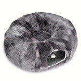 2-in-1 Dark Grey Tie-Dye Donut-Shaped Cat Tunnel Bed -  Spacious 85cm Pet Play Tunnel & Lounger, Durable Fabric for Cats & Kittens