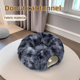 2-in-1 Dark Grey Tie-Dye Donut-Shaped Cat Tunnel Bed -  Spacious 85cm Pet Play Tunnel & Lounger, Durable Fabric for Cats & Kittens - Front View