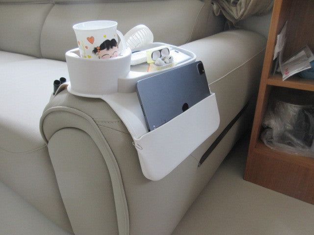 Beige Waterproof Silicone Couch Armrest Cup Holder Tray - Non-Slip & Anti-Spill, Multi-Slot Organizer for Drinks Bottle, Remote, Ipad & snacks