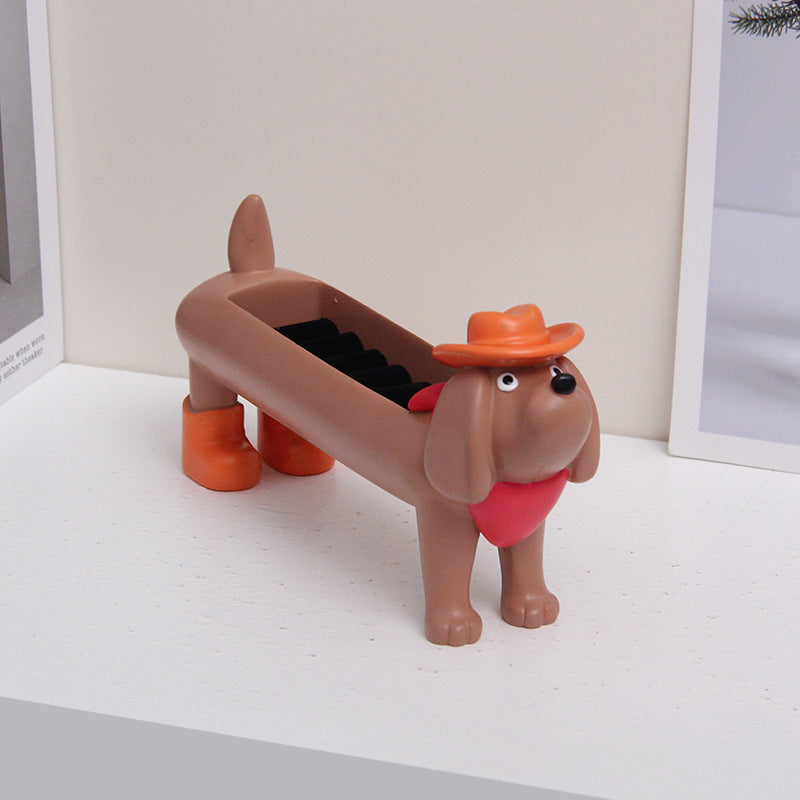 Brown Resin Dachshund Puppy Ring Earring Tray with Sponge Slots - Unique Dog Lover Gift
