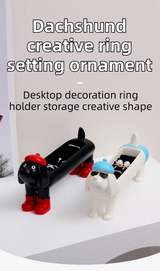 Brown Resin Dachshund Puppy Ring Earring Tray with Sponge Slots - Unique Dog Lover Gift - Front View