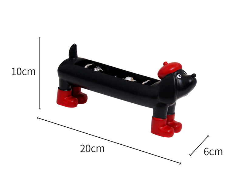 Brown Resin Dachshund Puppy Ring Earring Tray with Sponge Slots - Unique Dog Lover Gift