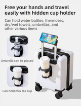 Black 14 Inch Lightweight Carry-on Luggage for heights under 1.6m - Underseat & Overhead Cabin Hardside Suitcase with Cup Holder & Phone Stand - Front View