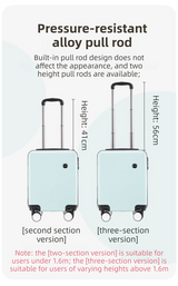 White 16 Inch Lightweight Carry-on Luggage for heights under 1.6m - Underseat & Overhead Cabin Hardside Suitcase with Cup Holder & Phone Stand - 45-Degree Angle