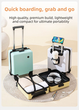 Black 16 Inch Lightweight Carry-on Luggage for heights under 1.6m - Underseat & Overhead Cabin Hardside Suitcase with Cup Holder & Phone Stand