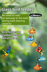 Outdoor Hand-Blown Glass Bird Feeder - Durable Weather-Proof Bird Waterer, Includes Funnel & Hanging Rope (Single - Dark Blue Dot) - Front View