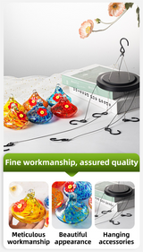 Outdoor Hand-Blown Glass Bird Feeder - Durable Weather-Proof Bird Waterer, Includes Funnel & Hanging Rope (Single - Dark Blue Dot) - Side View