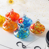 Outdoor Hand-Blown Glass Bird Feeder - Durable Weather-Proof Bird Waterer, Includes Funnel & Hanging Rope (Single - Dark Blue Dot) - 45-Degree Angle