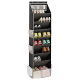 Black 8-Tier Over-the-Door Shoe Organizer with 7 Slanted & 1 Flat & 6 Side Pockets - Multi-Functional Wall Mount  for Shoes, Bags and Towels