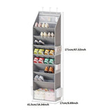 Black 8-Tier Over-the-Door Shoe Organizer with 7 Slanted & 1 Flat & 6 Side Pockets - Multi-Functional Wall Mount  for Shoes, Bags and Towels - Front View