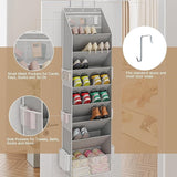 Black 8-Tier Over-the-Door Shoe Organizer with 7 Slanted & 1 Flat & 6 Side Pockets - Multi-Functional Wall Mount  for Shoes, Bags and Towels - Side View