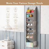 Black 8-Tier Over-the-Door Shoe Organizer with 7 Slanted & 1 Flat & 6 Side Pockets - Multi-Functional Wall Mount  for Shoes, Bags and Towels - 45-Degree Angle