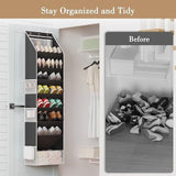Black 8-Tier Over-the-Door Shoe Organizer with 7 Slanted & 1 Flat & 6 Side Pockets - Multi-Functional Wall Mount  for Shoes, Bags and Towels - Rear View