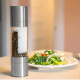 2 Pack 2-in-1 Stainless Steel Manual Spice Grinder Dual Head Salt and Pepper Mill with Adjustable Coarseness for Australian BBQ Kitchen and Travel - Side View