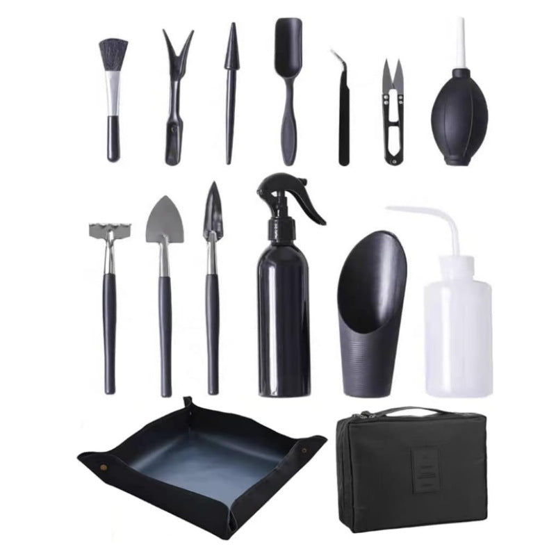 Black 13 Piece Succulent Gardening Tool Set with 50x50cm Repotting Mat and Storage Bag for Indoor Miniature Plant Care Home Gardening Gift Australia