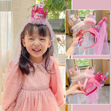 Rose red 2-Pack Tulle Crown Headbands with "Happy Birthday" Sparkle Design for Kids – Princess Party Hair Accessories