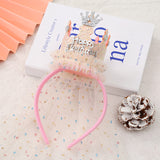 Beige with a pink hairband 2-Pack Tulle Crown Headbands with 