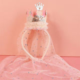 Beige 2-Pack Tulle Crown Headbands with "Happy Birthday" Sparkle Design for Kids – Princess Party Hair Accessories