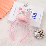 Pink 2-Pack Tulle Crown Headbands with "Happy Birthday" Sparkle Design for Kids – Princess Party Hair Accessories