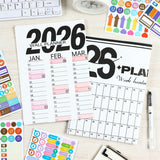 2026 Wall Planner Calendar with Stickers and Double-Sided Tape – 742 x 525 mm for Home, Office or Study in Australia - Front View