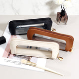 2-Pcs Pink Transparent Makeup Brush Case – Portable Zippered Cosmetic Pouch with Clear Window for Travel and Daily Use in Australia - Top-Down View