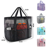 2-PCS Sky blue Mesh Beach Tote Bag – Large Capacity Swim Gear Organizer with Multiple Pockets for Shoes, Swimsuits, and Essentials - Top-Down View