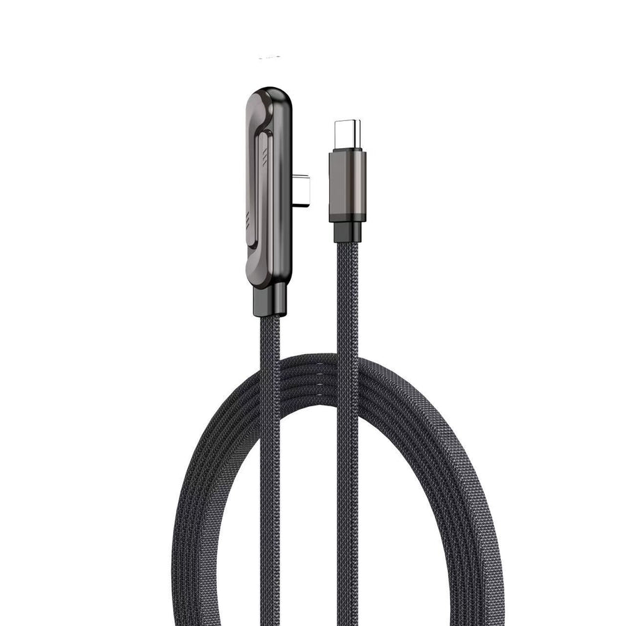 240W USB-C to USB-C Fast Charging Cable with Integrated Folding Phone Stand and 90 Degree Elbow for Mobile Gaming and Video Streaming