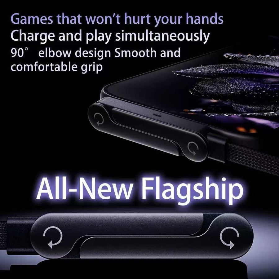 240W USB-C to USB-C Fast Charging Cable with Integrated Folding Phone Stand and 90 Degree Elbow for Mobile Gaming and Video Streaming