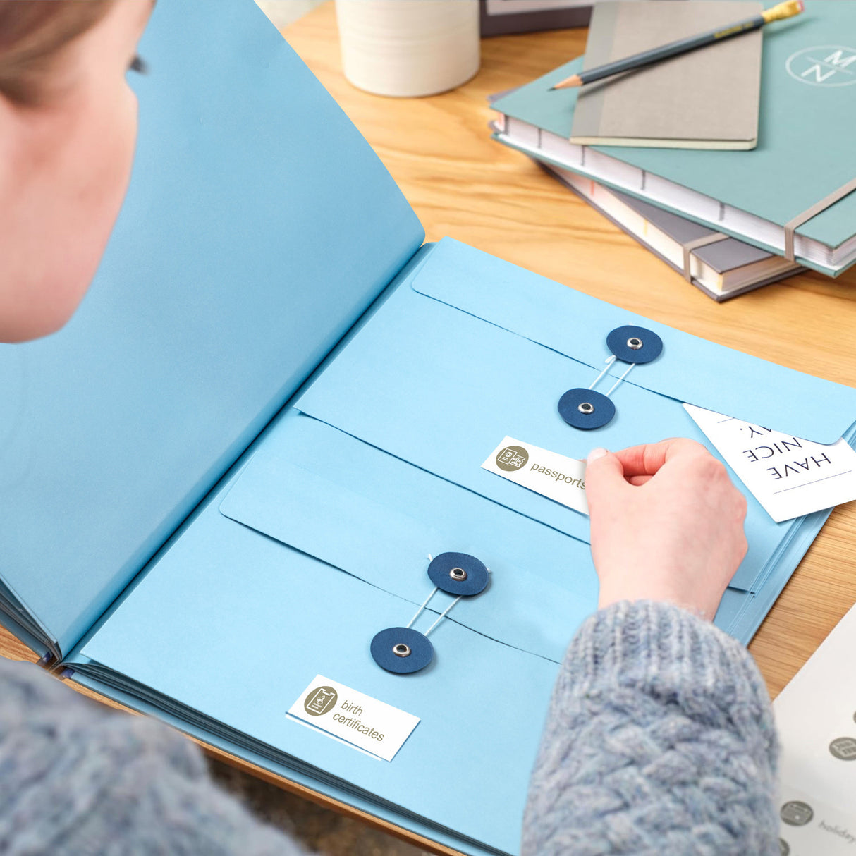 Blue Important Document Organizer Folder with 10 Manila Envelopes and Acid-Free Paper for Home Office Estate Planning and Aussie Travel