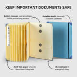 Khaki Important Document Organizer Folder with 10 Manila Envelopes and Acid-Free Paper for Home Office Estate Planning and Aussie Travel