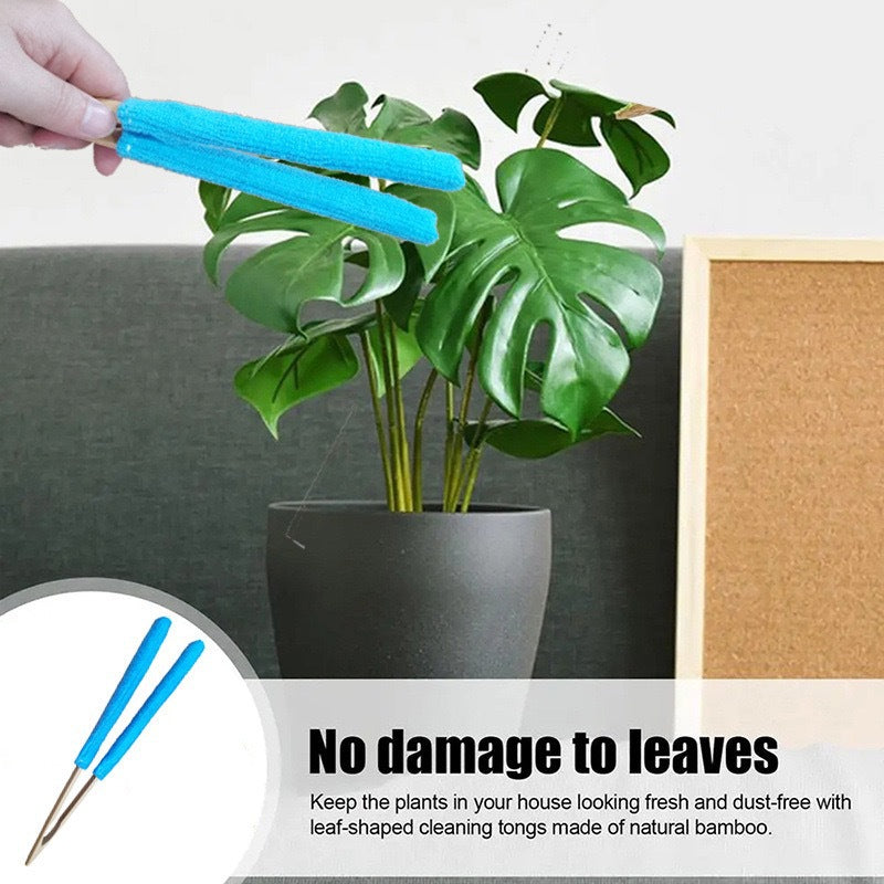 Yellow 3 Pack Microfiber Plant Leaf Cleaning Tongs with Removable Sleeves and Natural Bamboo Handles for Houseplants Maintenance