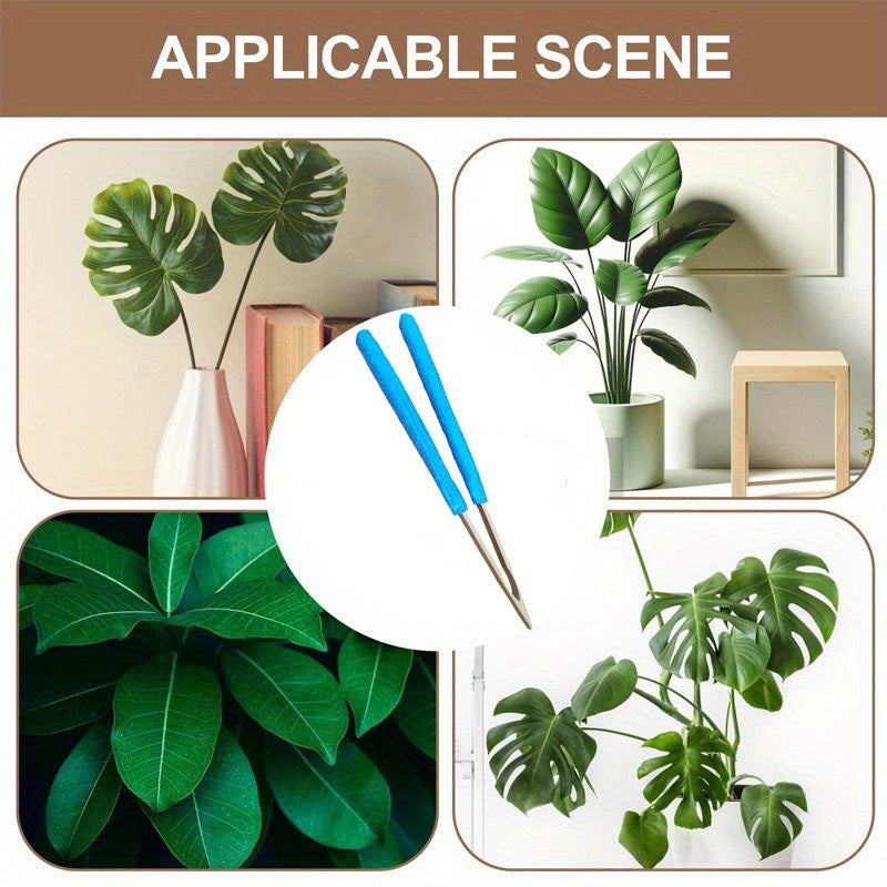 Orange 3 Pack Microfiber Plant Leaf Cleaning Tongs with Removable Sleeves and Natural Bamboo Handles for Houseplants Maintenance