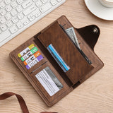 Dark coffee Vintage Men's Long Wallet Slim PU Leather Clutch with Multi Card Slots and External Zipper Pocket, Large Capacity Fashion Purse for Daily Use - Front View