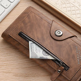 Dark coffee Vintage Men's Long Wallet Slim PU Leather Clutch with Multi Card Slots and External Zipper Pocket, Large Capacity Fashion Purse for Daily Use - Side View