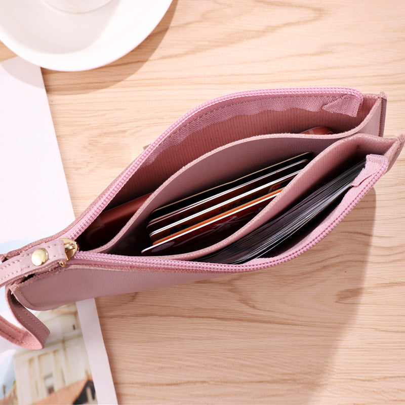 Black Women's Soft PU Leather Double-Layer Zip Wallet with Wrist Strap – Spacious Card, Cash and Phone Holder for Students and Everyday Use in Australia
